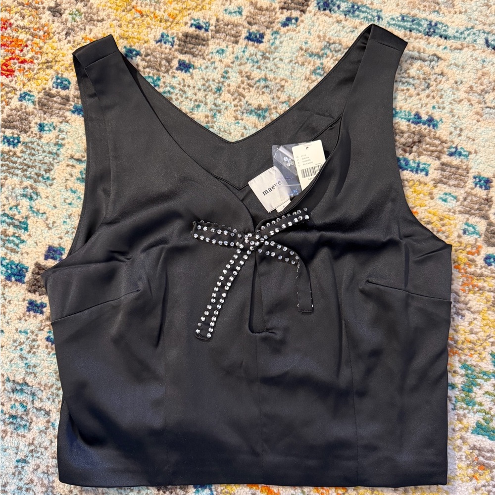 Anthropologie Maeve crystal bow keyhole tank top